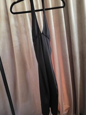 H&M Divided Black Ribbed Plunge Halter Mini Dress XXS